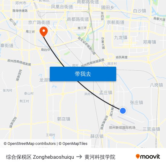 综合保税区 Zonghebaoshuiqu to 黄河科技学院 map