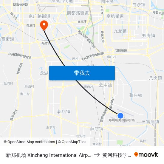 新郑机场 Xinzheng International Airport to 黄河科技学院 map