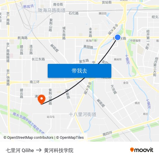 七里河 Qilihe to 黄河科技学院 map