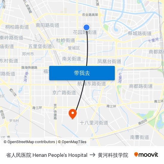 省人民医院 Henan People's Hospital to 黄河科技学院 map