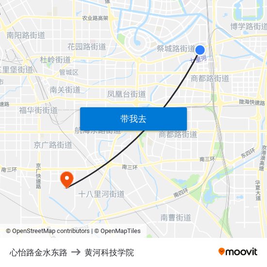 心怡路金水东路 to 黄河科技学院 map