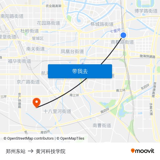 郑州东站 to 黄河科技学院 map