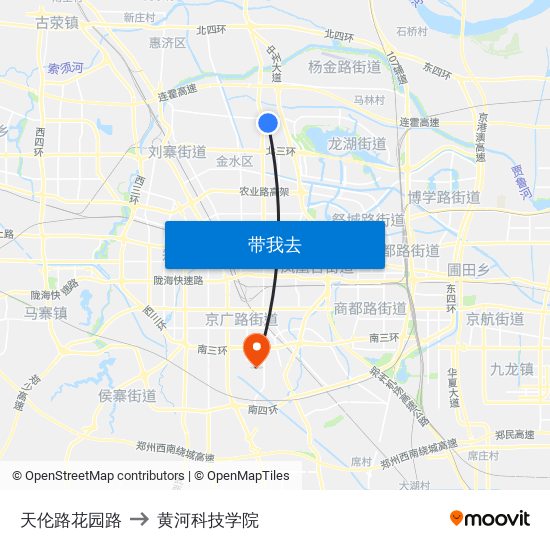 天伦路花园路 to 黄河科技学院 map