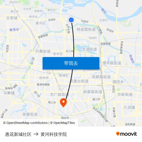 惠花新城社区 to 黄河科技学院 map