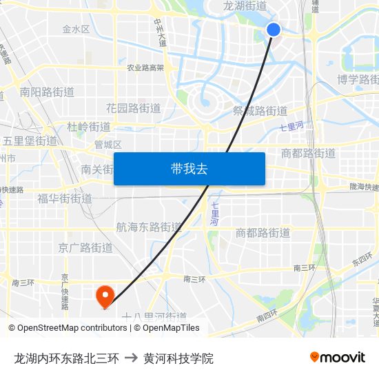 龙湖内环东路北三环 to 黄河科技学院 map