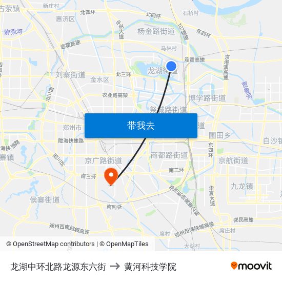 龙湖中环北路龙源东六街 to 黄河科技学院 map