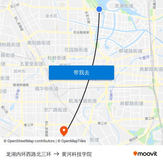 龙湖内环西路北三环 to 黄河科技学院 map