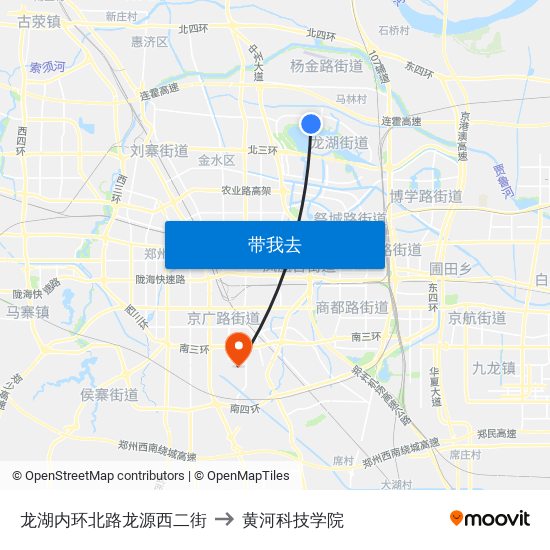 龙湖内环北路龙源西二街 to 黄河科技学院 map