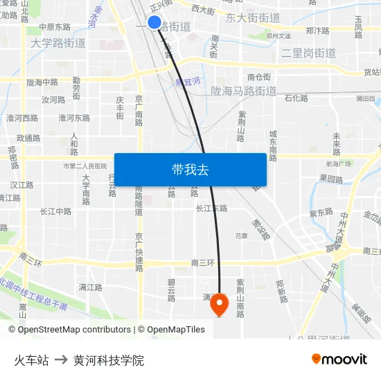 火车站 to 黄河科技学院 map