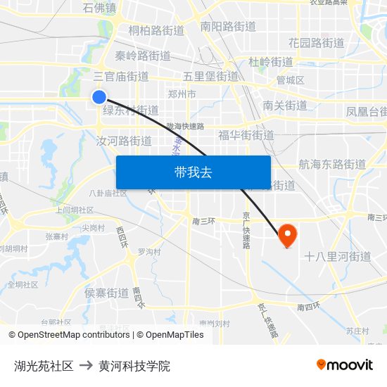 湖光苑社区 to 黄河科技学院 map