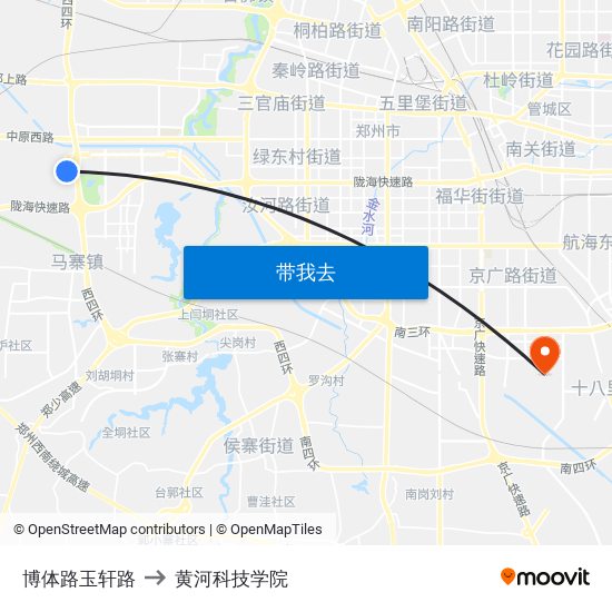 博体路玉轩路 to 黄河科技学院 map