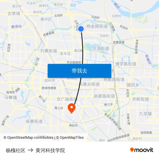杨槐社区 to 黄河科技学院 map
