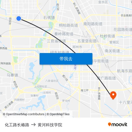 化工路长椿路 to 黄河科技学院 map