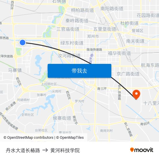 丹水大道长椿路 to 黄河科技学院 map