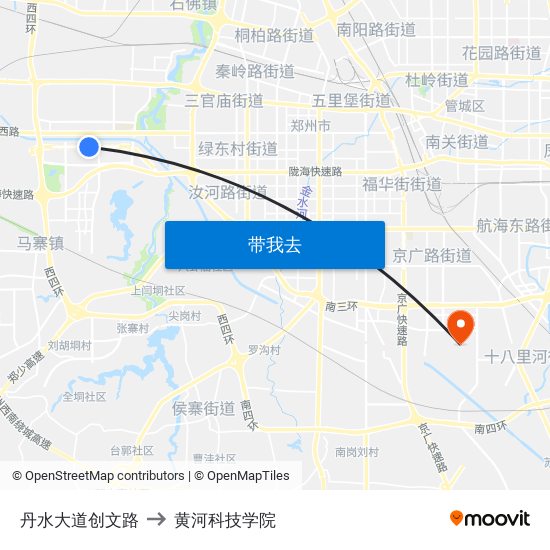 丹水大道创文路 to 黄河科技学院 map