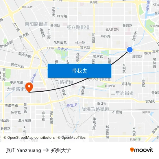 燕庄 Yanzhuang to 郑州大学 map