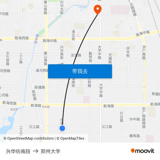兴华街南段 to 郑州大学 map
