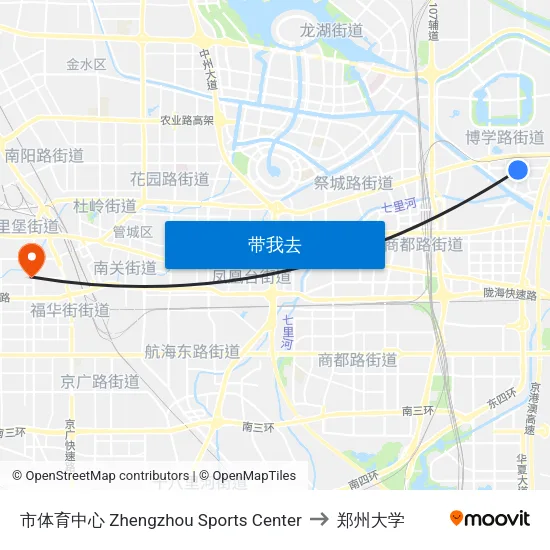 市体育中心 Zhengzhou Sports Center to 郑州大学 map