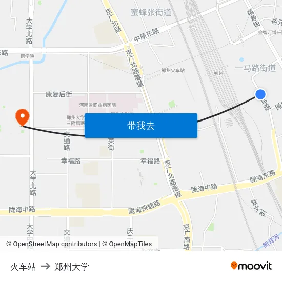火车站 to 郑州大学 map