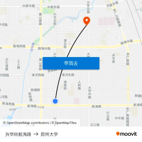 兴华街航海路 to 郑州大学 map