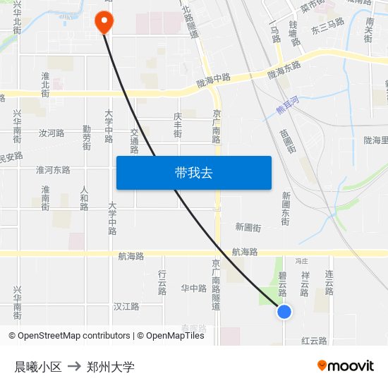 晨曦小区 to 郑州大学 map