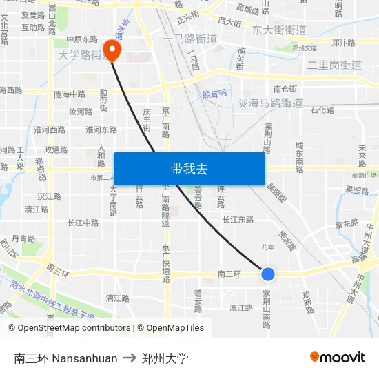 南三环 Nansanhuan to 郑州大学 map