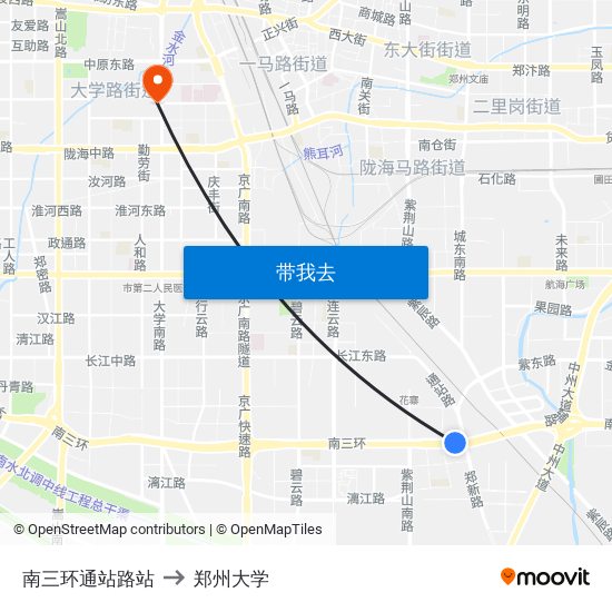 南三环通站路站 to 郑州大学 map