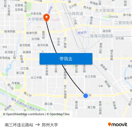 南三环连云路站 to 郑州大学 map