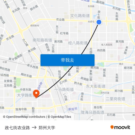 政七街农业路 to 郑州大学 map