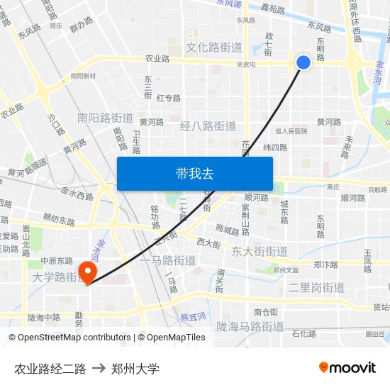 农业路经二路 to 郑州大学 map