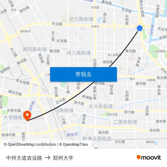 中州大道农业路 to 郑州大学 map