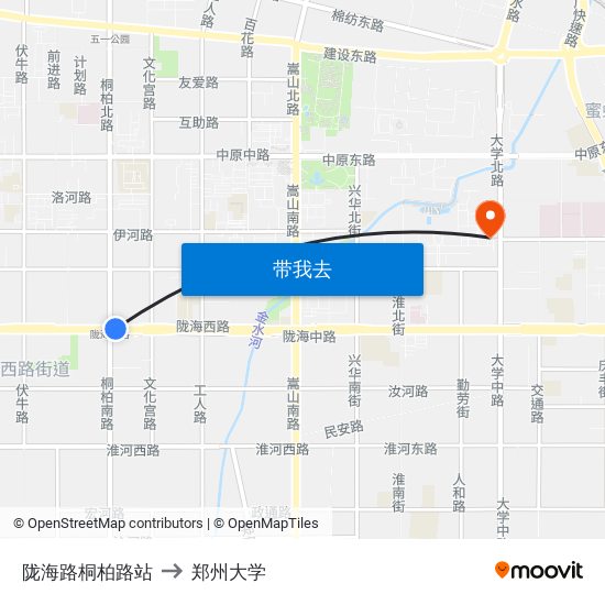 陇海路桐柏路站 to 郑州大学 map