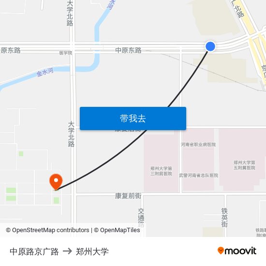 中原路京广路 to 郑州大学 map