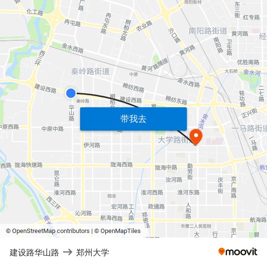 建设路华山路 to 郑州大学 map