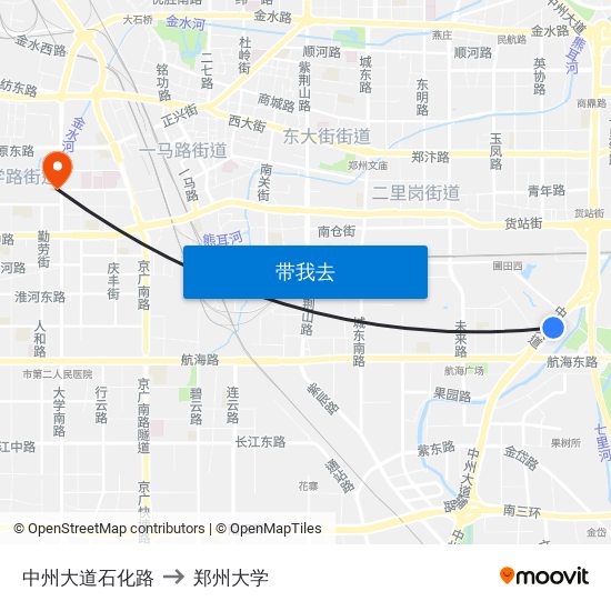 中州大道石化路 to 郑州大学 map