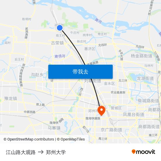 江山路大观路 to 郑州大学 map