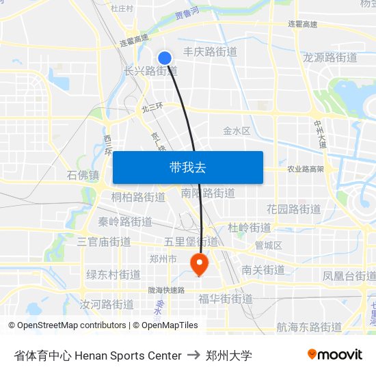 省体育中心 Henan Sports Center to 郑州大学 map