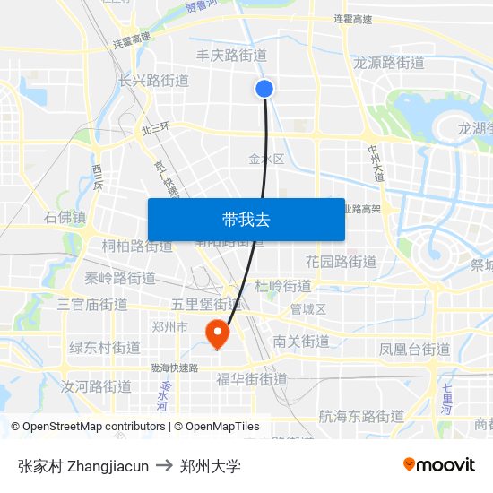 张家村 Zhangjiacun to 郑州大学 map
