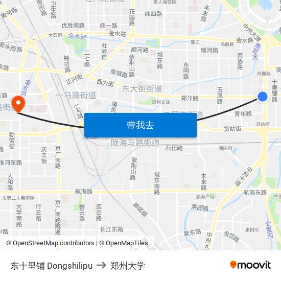 东十里铺 Dongshilipu to 郑州大学 map