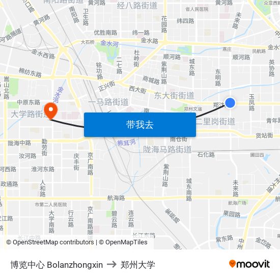 博览中心 Bolanzhongxin to 郑州大学 map