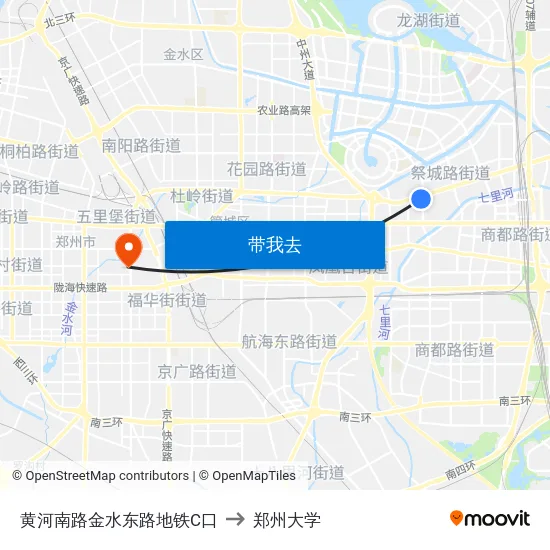 黄河南路金水东路地铁C口 to 郑州大学 map