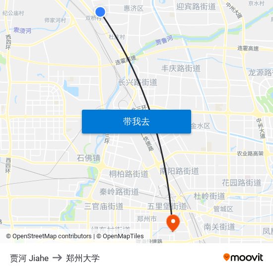 贾河 Jiahe to 郑州大学 map