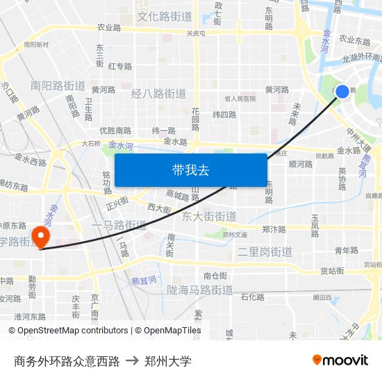 商务外环路众意西路 to 郑州大学 map