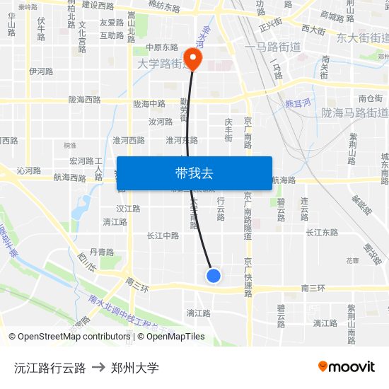 沅江路行云路 to 郑州大学 map