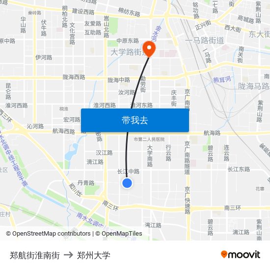 郑航街淮南街 to 郑州大学 map