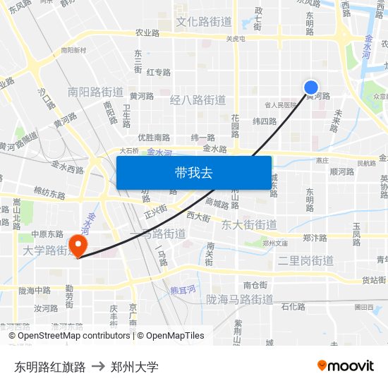 东明路红旗路 to 郑州大学 map