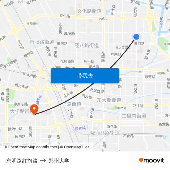 东明路红旗路 to 郑州大学 map