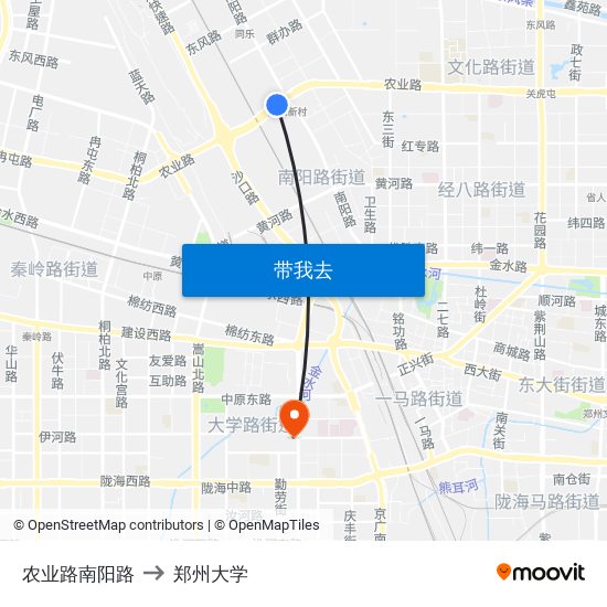 农业路南阳路 to 郑州大学 map