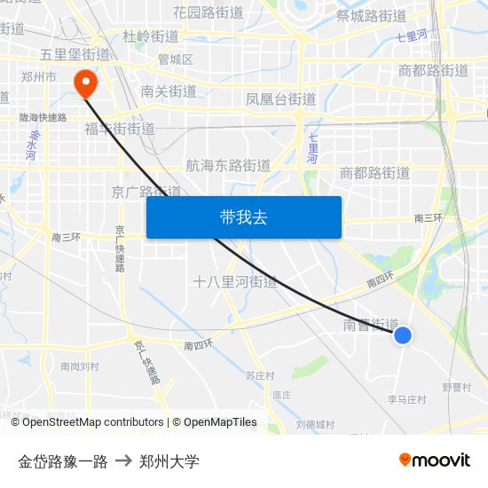 金岱路豫一路 to 郑州大学 map