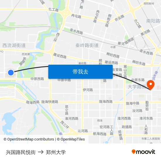兴国路民悦街 to 郑州大学 map